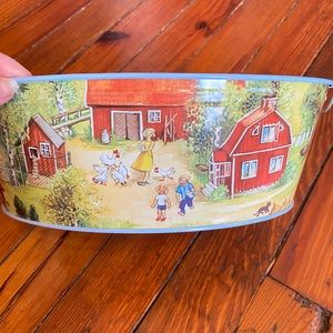 Shylling Farm Scene Oval Tin Storage Container with Handles from 1996